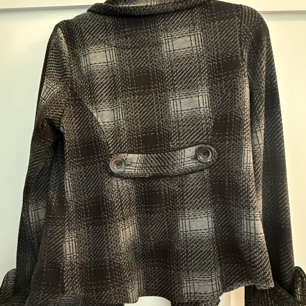 Three Stones -  Women's Black and Gray Plaid Pea Coat - Picture 4 of 5